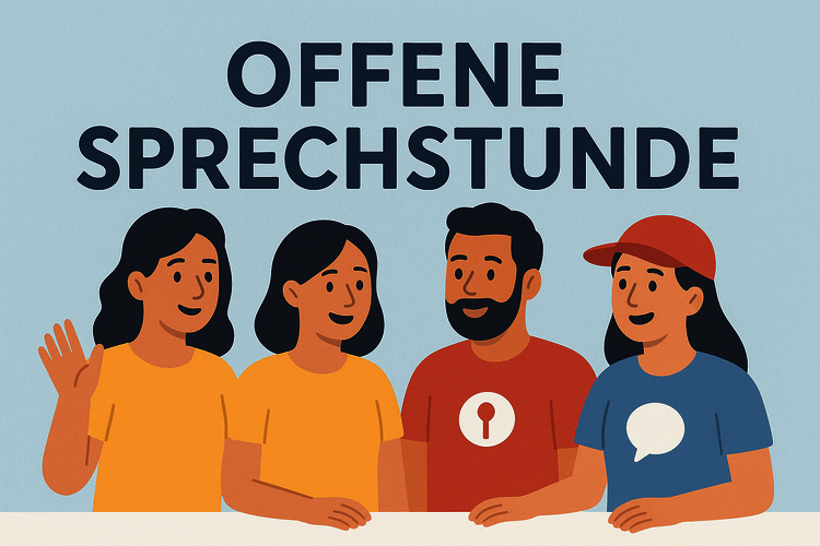 KI-generiertes Bild einer Gruppe von Menschen mit dem Schriftzug 