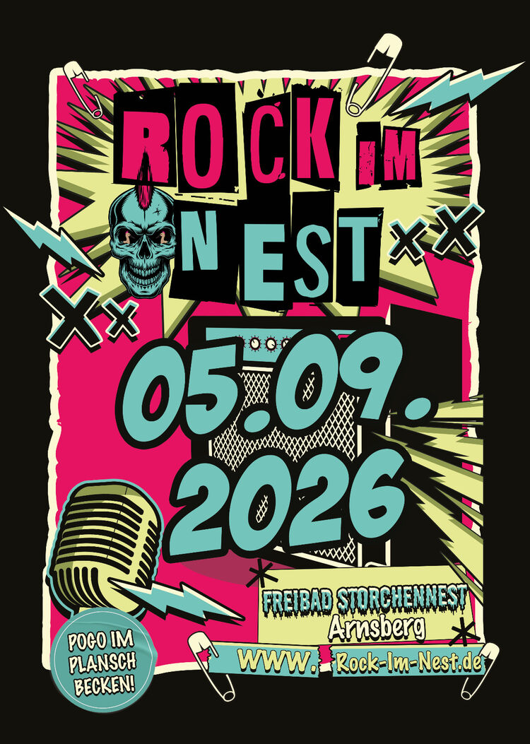 Rock im Nest 2026 / Plakat: Freibad Storchennest Arnsberg e.V.