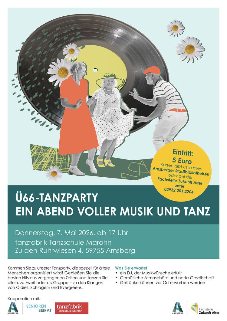Plakat Ü-66 Tanzparty von der Fachstelle Zukunft Alter
